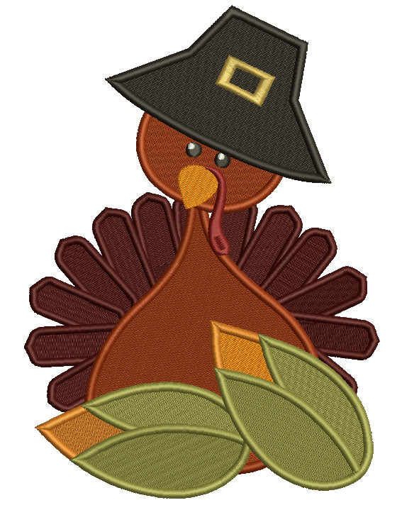 Cute Turkey Wearing Big Hat Thanksgiving Filled Machine Embroidery Digitized Design Pattern