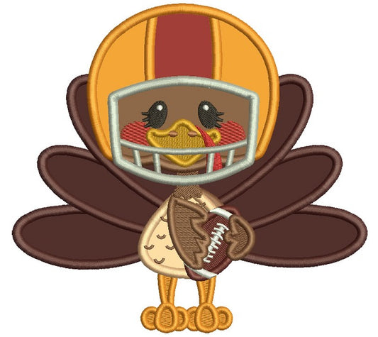 Cute Turkey Wearing Football Helmet Sports Fall Applique Thanksgiving Machine Embroidery Design Digitized Pattern