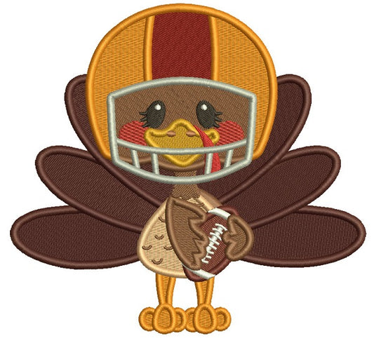 Cute Turkey Wearing Football Helmet Sports Fall Filled Thanksgiving Machine Embroidery Design Digitized Pattern