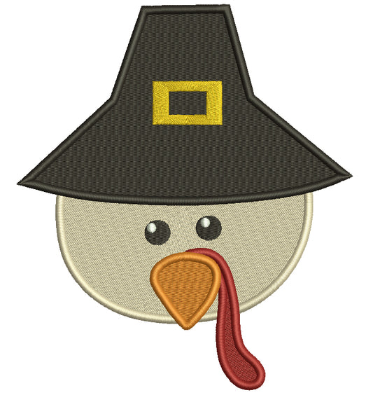 Cute Turkey Wearing a Huge Hat Thanksgiving Filled Machine Embroidery Digitized Design Pattern