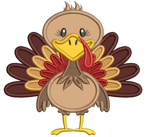 Cute Turkey With Huge Feathers Thanksgiving Applique Machine Embroidery Design Digitized Pattern