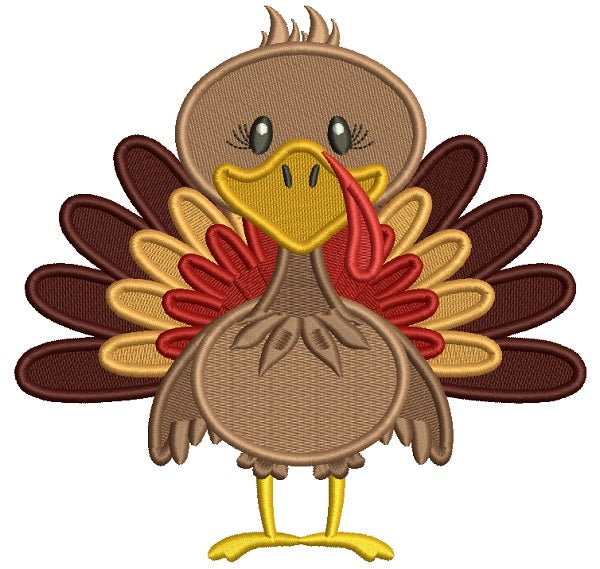 Cute Turkey With Huge Feathers Thanksgiving Filled Machine Embroidery Design Digitized Pattern