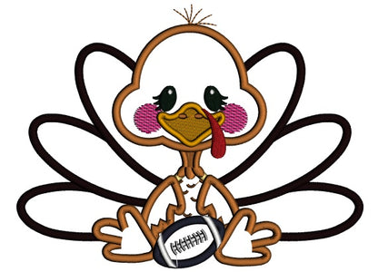 Cute Turkey With a Football Sports Fall Applique Thanksgiving Machine Embroidery Design Digitized Pattern
