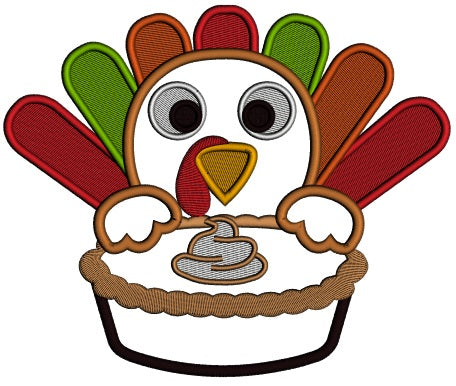 Cute Turkey With a Pie Thanksgiving Applique Machine Embroidery Digitized Design Pattern