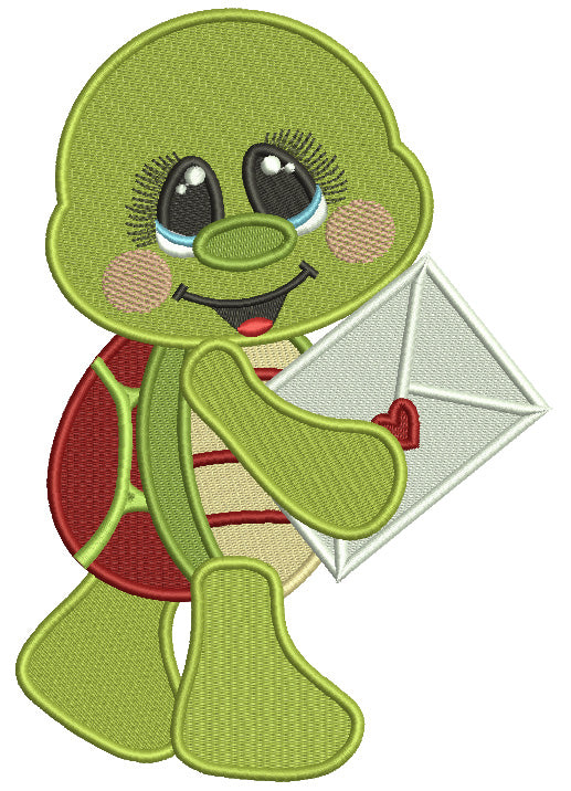 Cute Turtle Holding Letter With a Heart Valentine's Day Filled Machine Embroidery Design Digitized Pattern