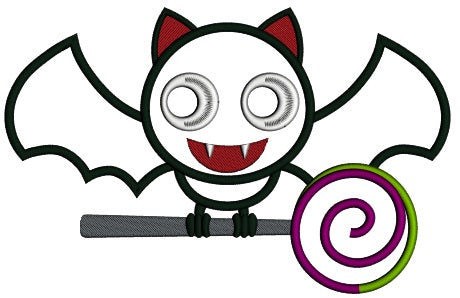 Cute Vampire Bat Sitting on a Lollipop Halloween Applique Machine Embroidery Digitized Design Pattern