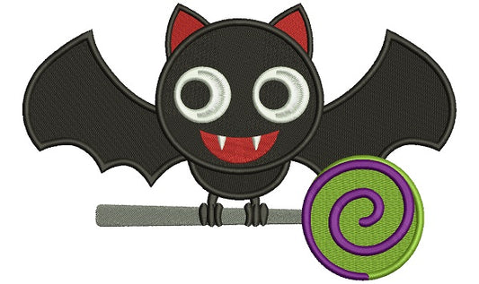 Cute Vampire Bat Sitting on a Lollipop Halloween Filled Machine Embroidery Digitized Design Pattern