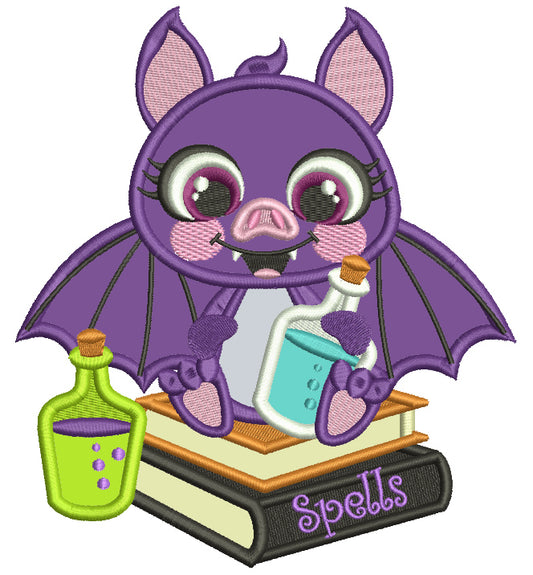 Cute Vampire Bat With Spells Books Applique Halloween Machine Embroidery Design Digitized Pattern
