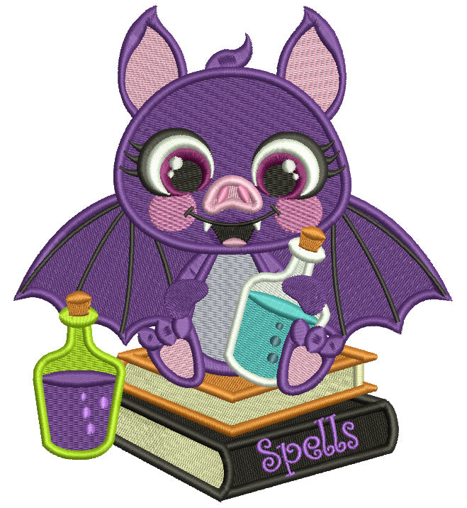 Cute Vampire Bat With Spells Books Filled Halloween Machine Embroidery Design Digitized Pattern