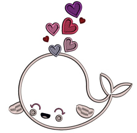 Cute Whale With Hearts Applique Machine Embroidery Design Digitized Pattern