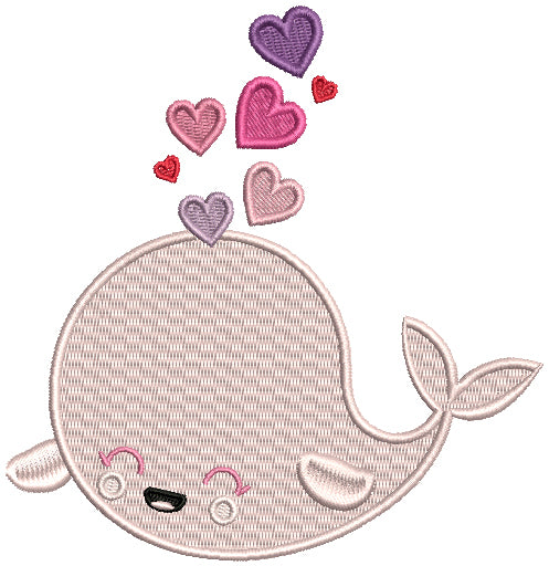 Cute Whale With Hearts Filled Machine Embroidery Design Digitized Pattern