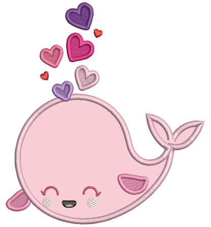 Cute Whale With Hearts Valentine's Day Applique Machine Embroidery Design Digitized Pattern