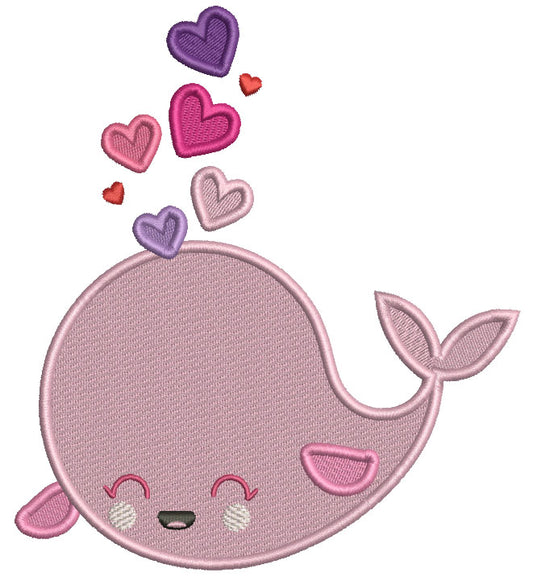 Cute Whale With Hearts Valentine's Day Filled Machine Embroidery Design Digitized Pattern