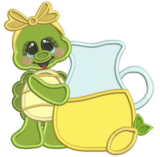 Cute baby Turtle Girl WIth Lemonade Jar Applique Machine Embroidery Design Digitized Pattern