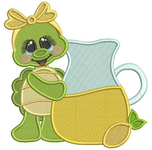 Cute baby Turtle Girl WIth Lemonade Jar Filled Machine Embroidery Design Digitized Pattern