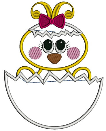 Cute Baby Chick Inside an Egg Applique Machine Embroidery Design Digitized Pattern