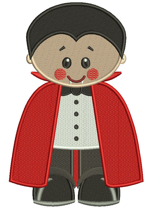 Cute Boy Dressed in Dracula Costume Halloween Filled Machine Embroidery Digitized Design Pattern