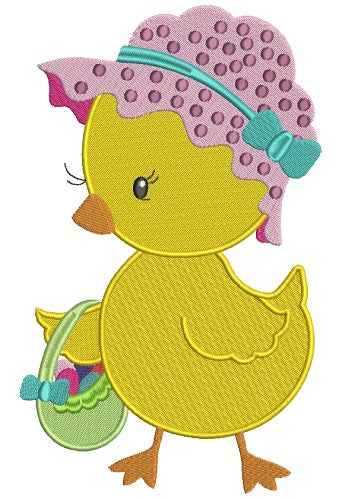Cute Chick With Easter Basket Filled Machine Embroidery Design Digitized Pattern