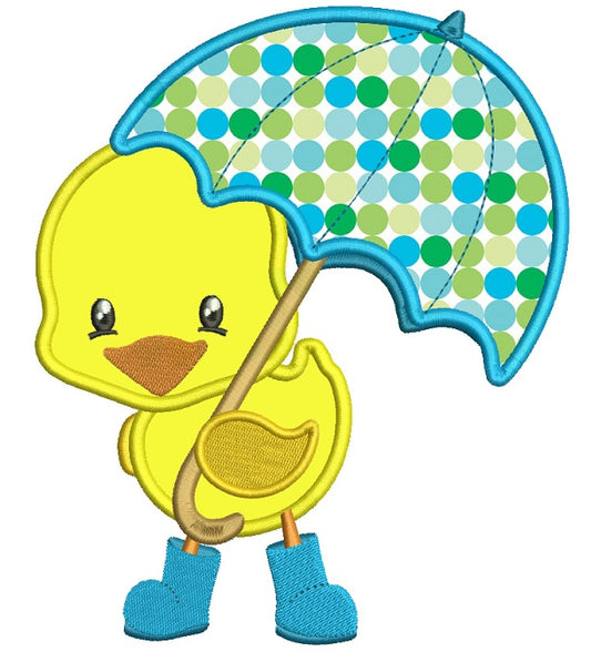 Cute Little Chick Holding an Umbrella Applique Machine Embroidery Design Digitized Pattern