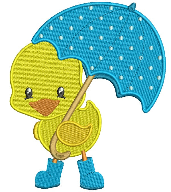 Cute Little Chick Holding an Umbrella Filled Machine Embroidery Design Digitized Pattern