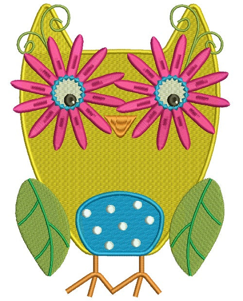 Cute Spring Owl Filled Machine Embroidery Design Digitized Pattern