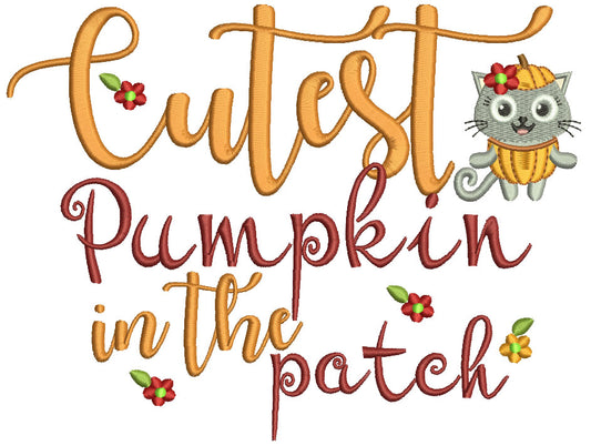 Cutest Pumpkin In The Patch Owl With Flowers Leaves Filled Machine Embroidery Design Digitized Pattern