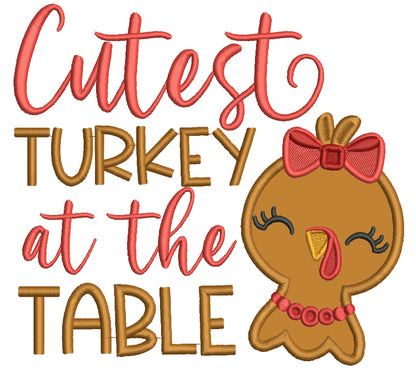 Cutest Turkey At The Table Thanksgiving Applique Machine Embroidery Design Digitized Pattern
