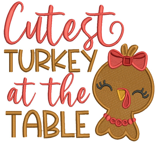 Cutest Turkey At The Table Thanksgiving Filled Machine Embroidery Design Digitized Pattern