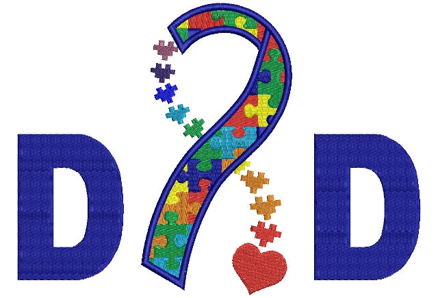 Dad Autism Awarenesss Ribbon with heart Filled Machine Embroidery Digitized Design Pattern