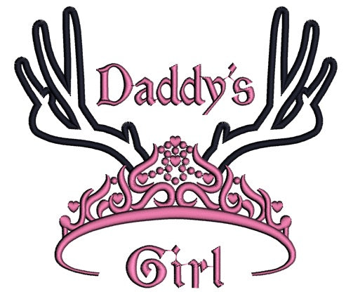 Daddy's Girl Applique Tiara with Antlers Machine Embroidery Digitized Design Pattern- Instant Download - 4x4 ,5x7,6x10 -hoops