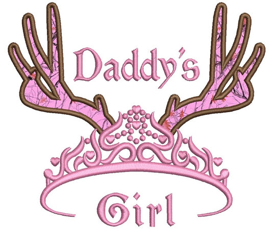 Daddy's Girl Applique Tiara with Antlers Machine Embroidery Digitized Design Pattern- Instant Download - 4x4 ,5x7,6x10 -hoops