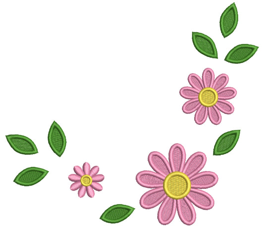 Daisies And Leaves Filled Machine Embroidery Design Digitized Pattern