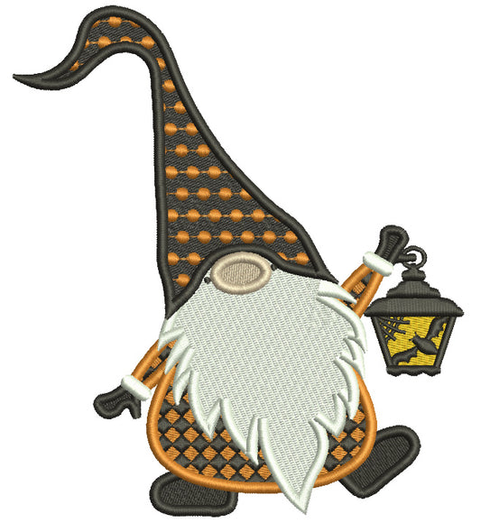 Dancing Gnome Holding Lantern Halloween Filled Machine Embroidery Design Digitized Pattern