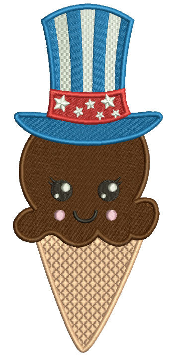 Dark Chocolate Cone Wearing American Hat 4th Of July Patriotic Filled Machine Embroidery Digitized Design Pattern