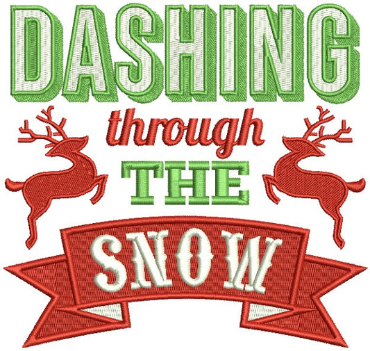 Dashing Through The Snow Reindeer Banner Christmas Filled Machine Embroidery Design Digitized Pattern