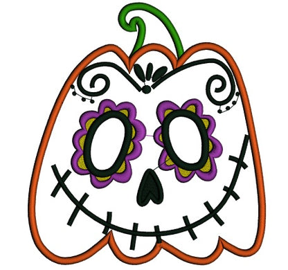 Day Of The Dead Sugar Skull Pumpkin Halloween Applique Machine Embroidery Design Digitized Pattern