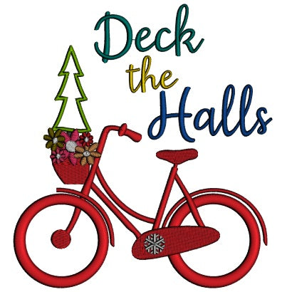 Deck The Halls Bicycle And Christmas Tree Applique Machine Embroidery Design Digitized Pattern