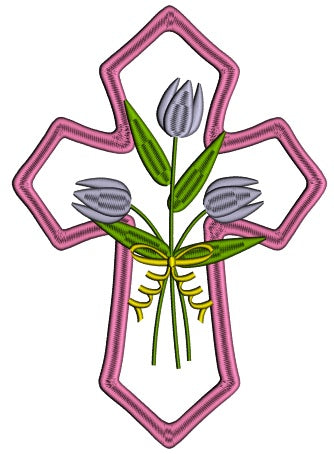 Decorative Cross With Flowers Applique Machine Embroidery Design Digitized Pattern