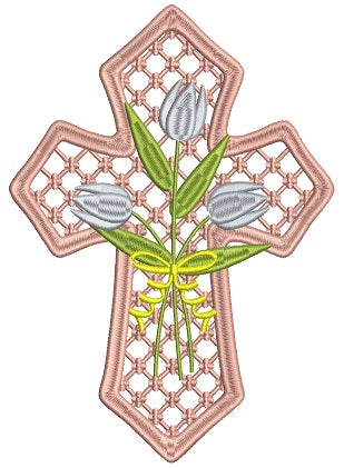 Decorative Cross With Flowers Filled Machine Embroidery Design Digitized Pattern