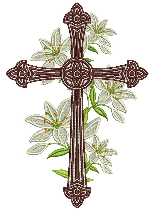 Decorative Cross With Flowers Religious Filled Machine Embroidery Design Digitized Pattern