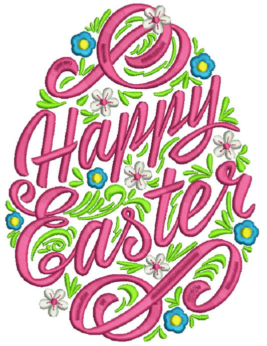 Decorative Happy Easter Egg With Flowers Filled Machine Embroidery Design Digitized Pattern