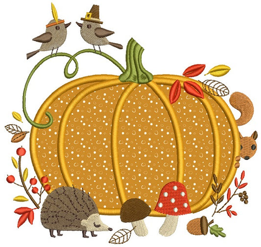 Decorative Pumpkin With Animals Thanksgiving Applique Machine Embroidery Design Digitized Pattern