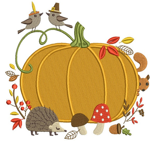 Decorative Pumpkin With Animals Thanksgiving Filled Machine Embroidery Design Digitized Pattern