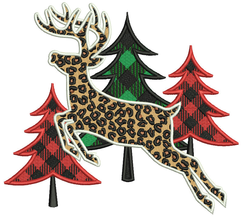 Deer And Christmas Trees Filled Machine Embroidery Design Digitized Pattern