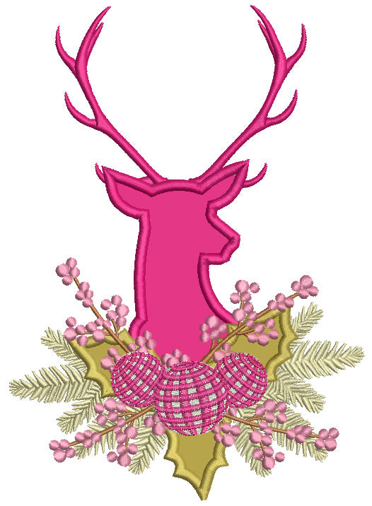 Deer With Ornaments Christmas Applique Machine Embroidery Design Digitized Pattern