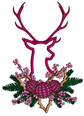 Deer With Ornaments Christmas Applique Machine Embroidery Design Digitized Pattern