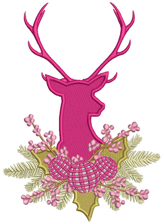 Deer With Ornaments Christmas Filled Machine Embroidery Design Digitized Pattern