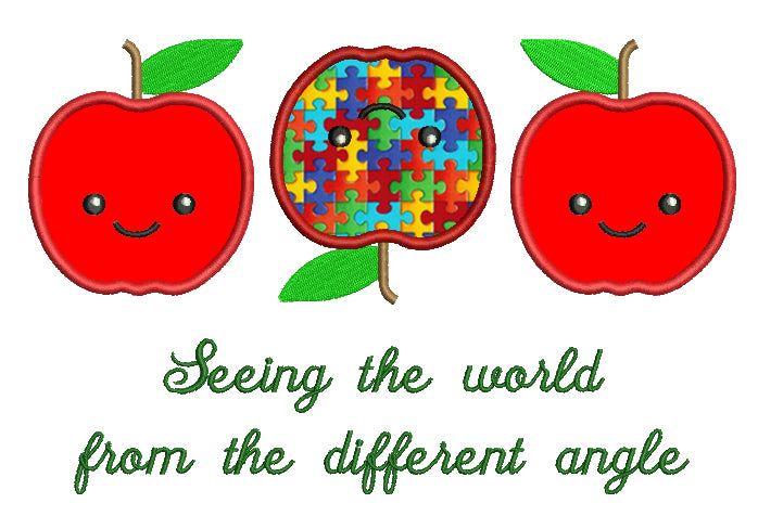 Different Apple Autism Awareness Applique Machine Embroidery Digitized Design Pattern