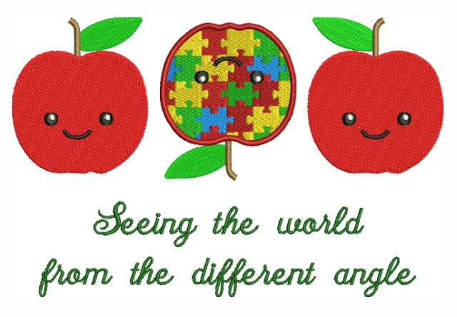 Different Apple Autism Awareness Filled Machine Embroidery Digitized Design Pattern