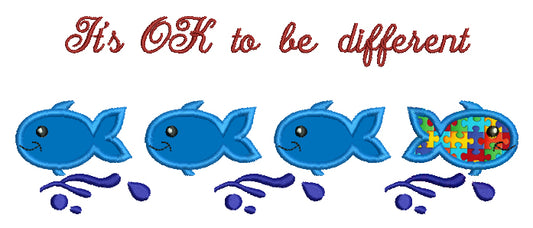 Different fish Autism Awareness Applique Machine Embroidery Digitized Design Pattern